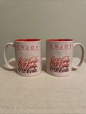 NWT Coca-Cola Pink and Red 'Enjoy' Ceramic Mug Pair
